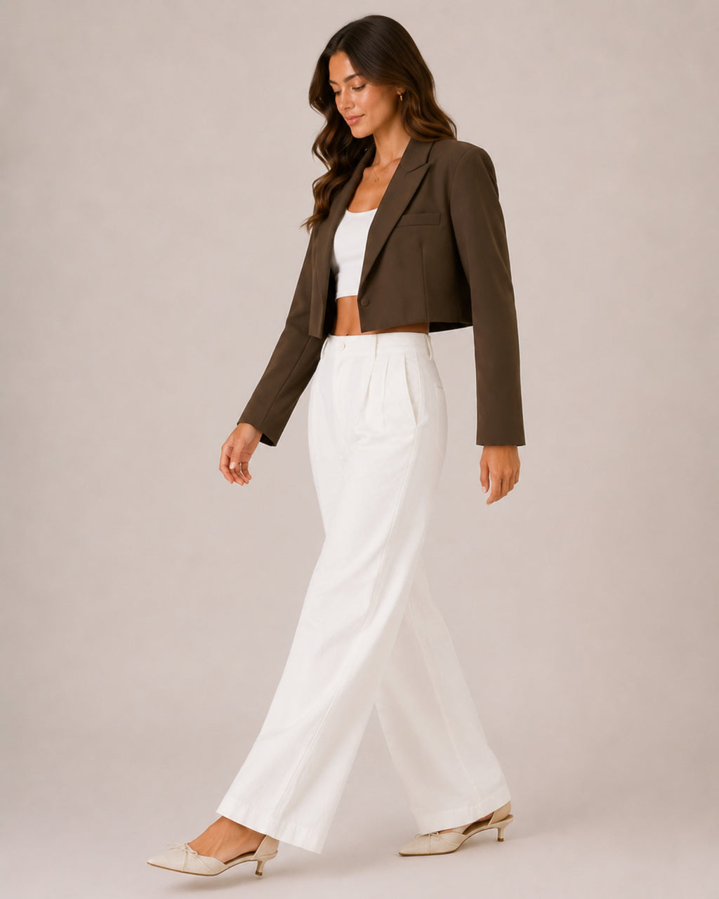 Women's Cropped Blazer with Notched Lapel