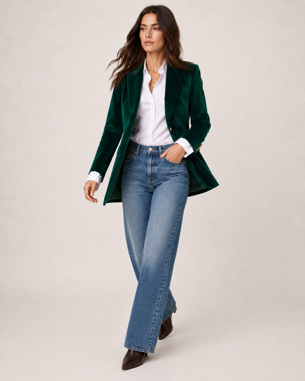Women's Velvet Blazer Tailored Single Breasted Style