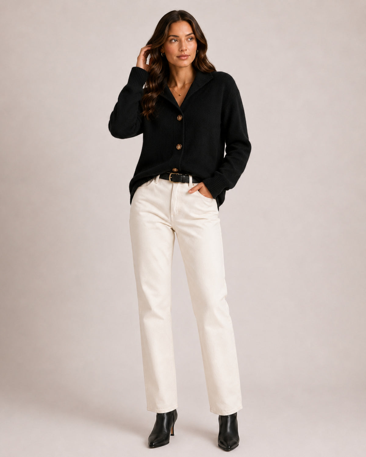 Women's Button-Up Knitted Cardigan with Collar