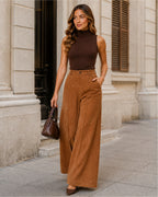 Women's Brown Wide Leg Trousers – Faux Suede