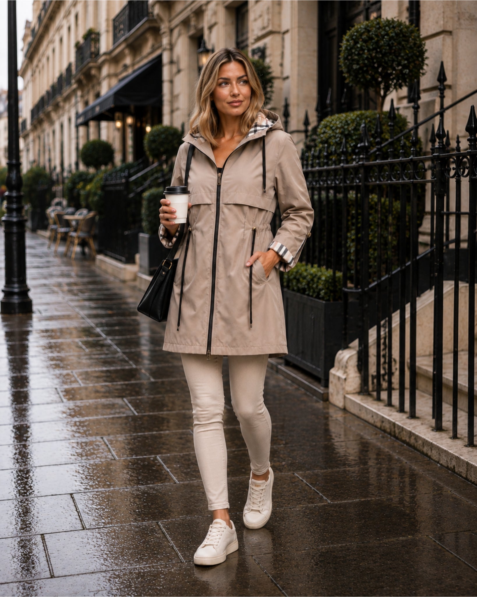 Women's Hooded Parka Coat with Adjustable Waist