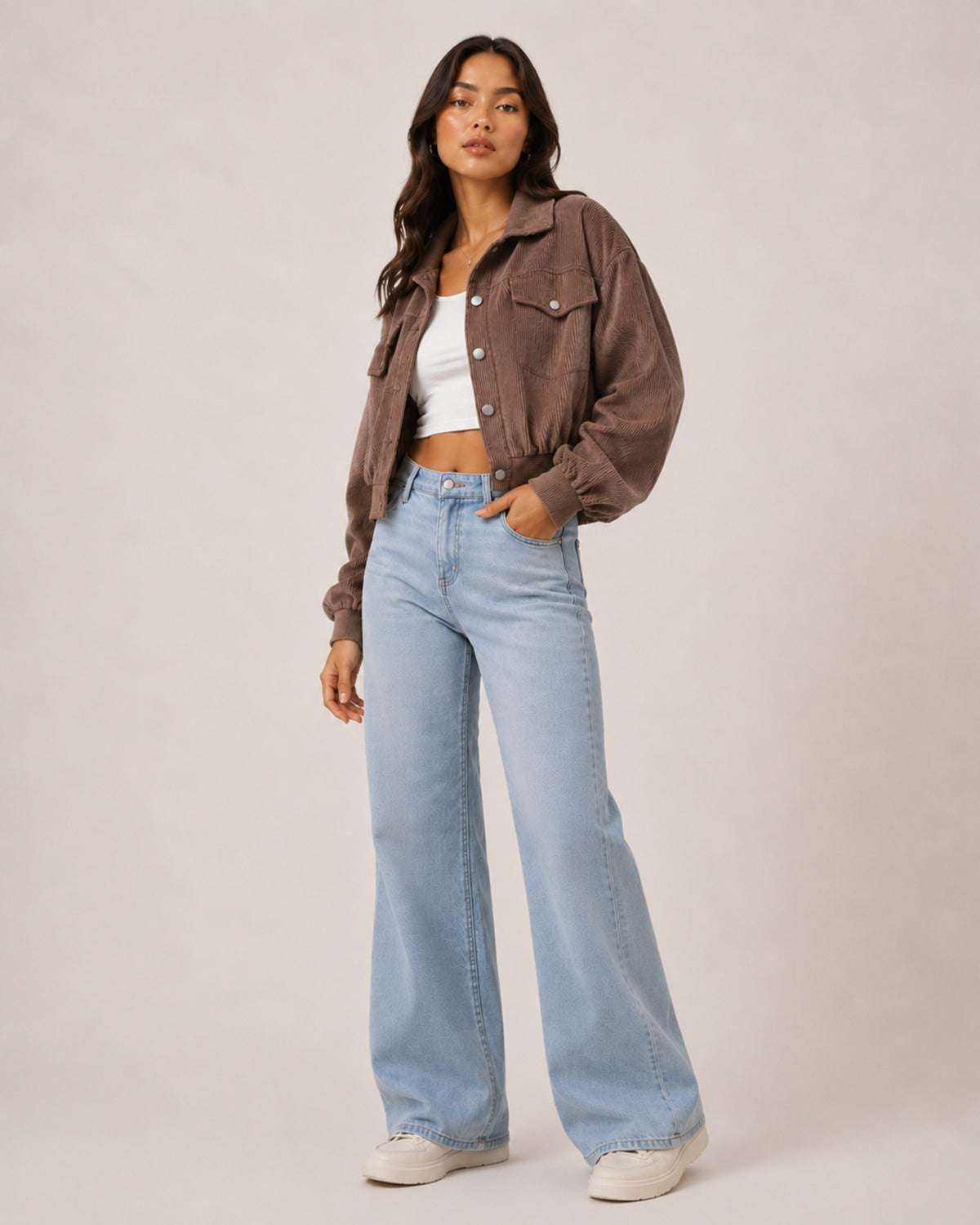 Women's Brown Corduroy Jacket – Cropped Button-Up Style