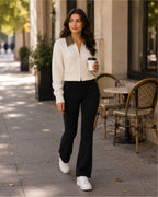 Women's Cropped Zip-Up Cardigan with Contrast Collar