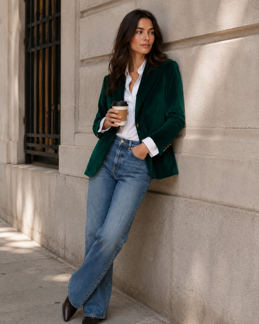 Women's Velvet Blazer Tailored Single Breasted Style