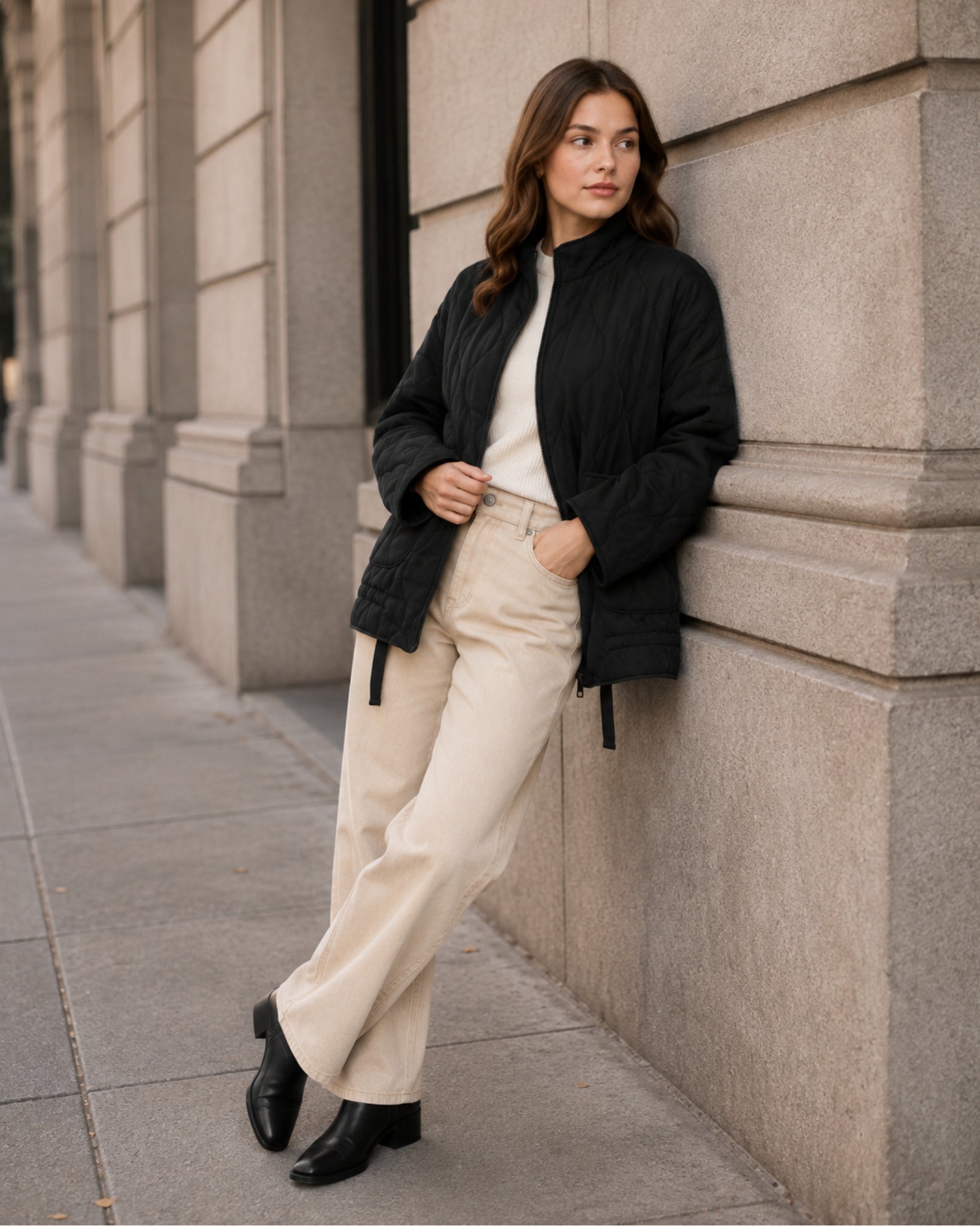 Women's Black Quilted Jacket – Lightweight Zip-Up Style