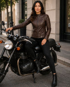 Women's Brown Faux Leather Jacket – Fitted Zip-Up Style