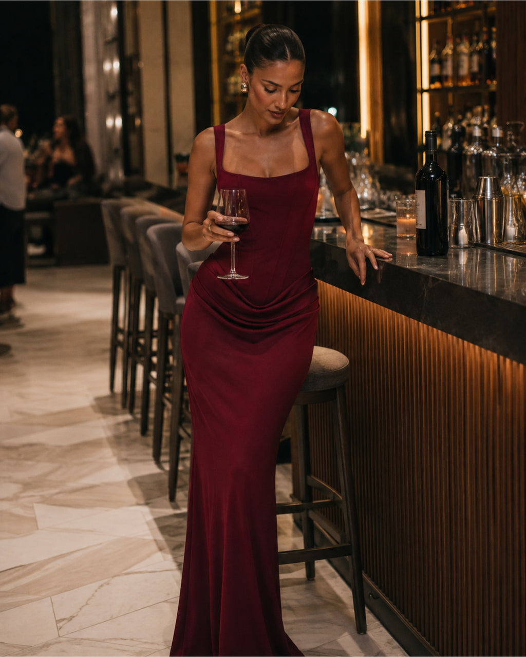 Women's Corset Bodycon Maxi Dress with Square Neck