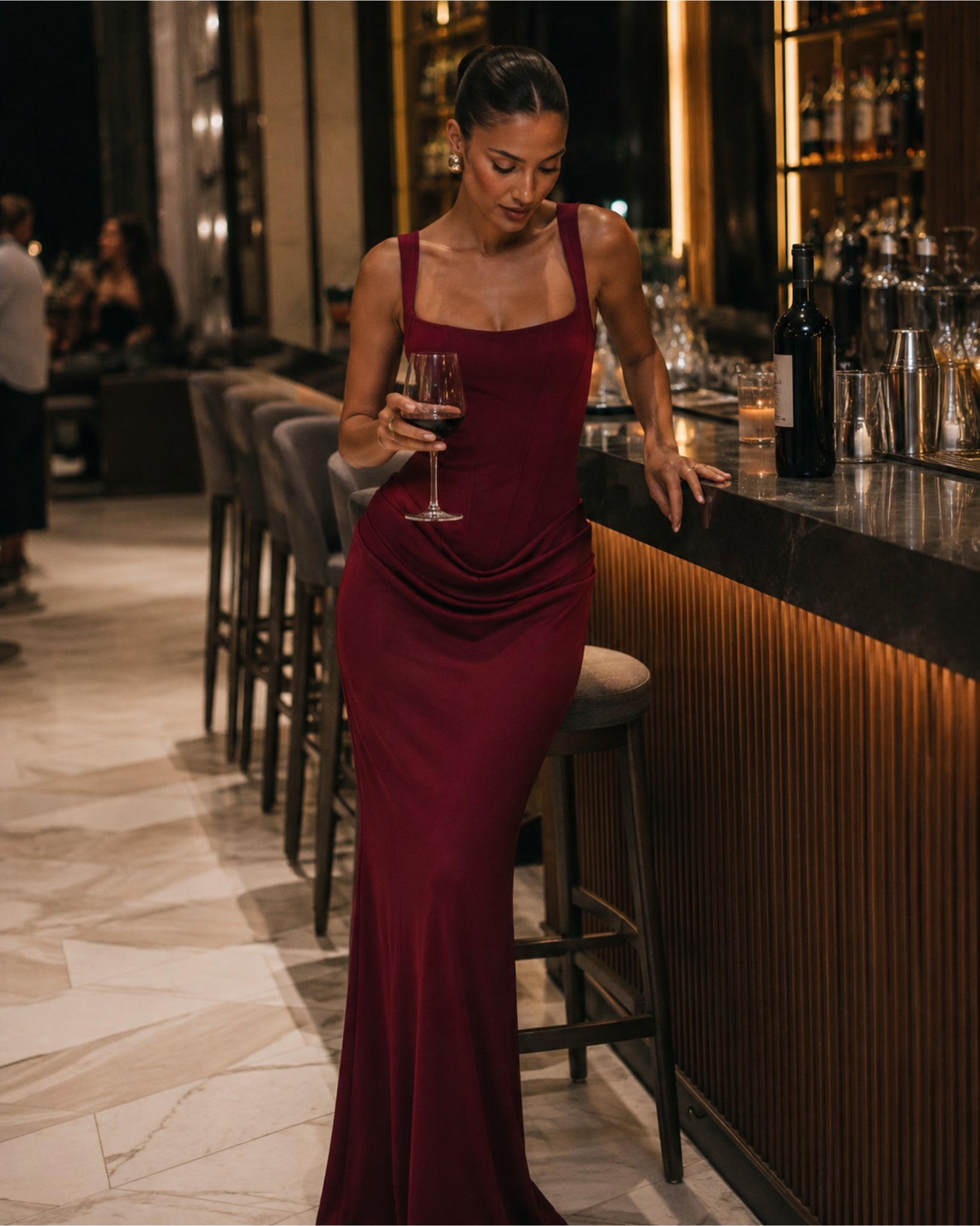 Women's Corset Bodycon Maxi Dress with Square Neck