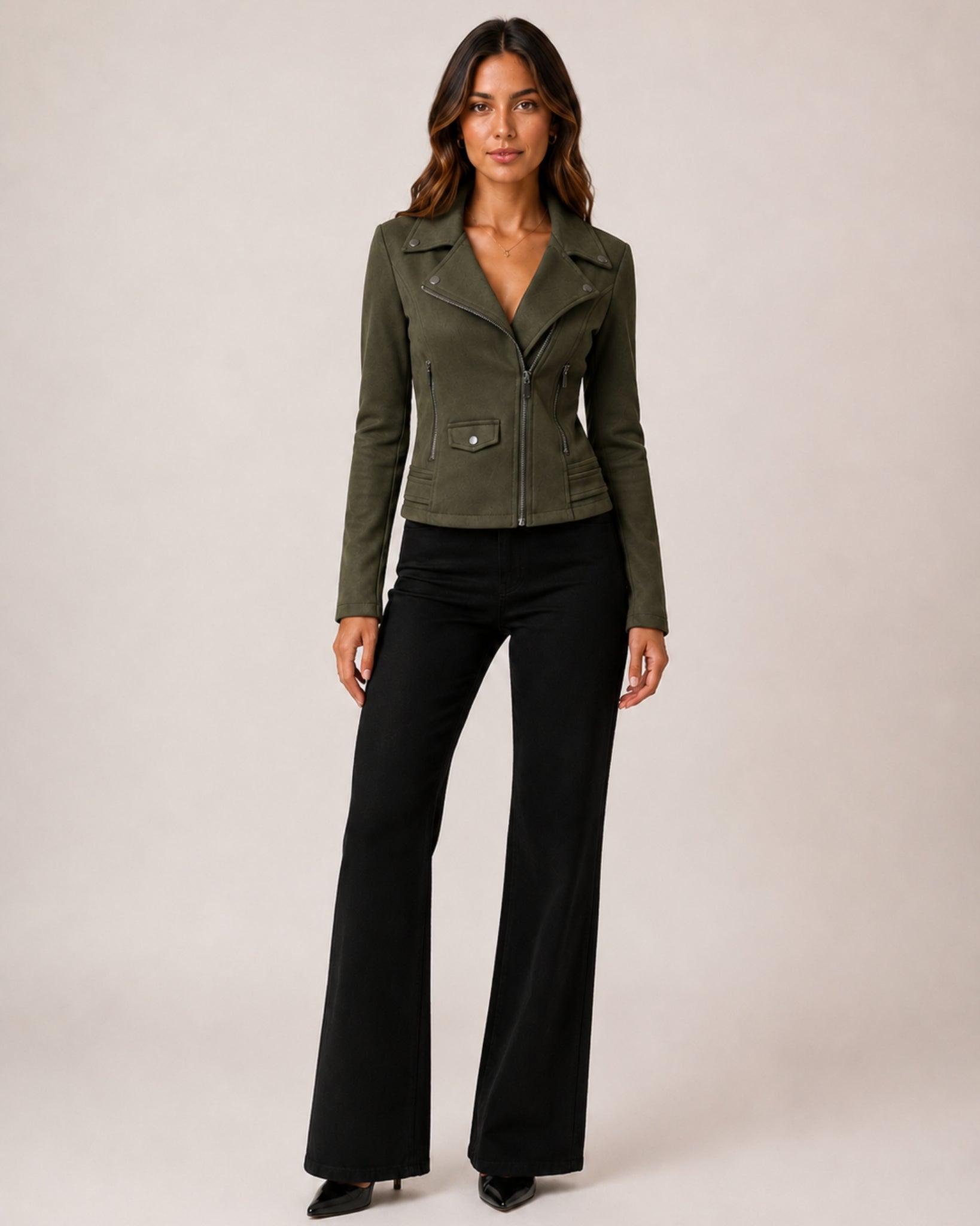 Women's Suede Biker Jacket with Asymmetric Zip