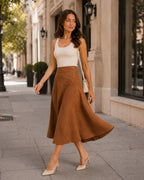 Women's Faux Suede A-Line Midi Skirt