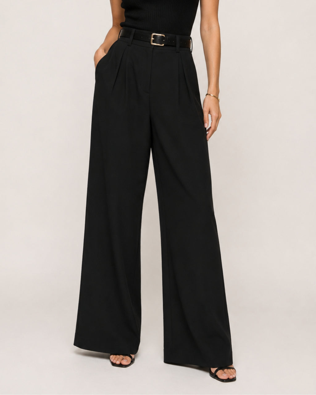 Women's High-Waisted Wide-Leg Tailored Trousers with Front Pleats