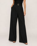 Women's High-Waisted Wide-Leg Tailored Trousers with Front Pleats