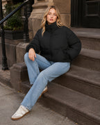Women's Cropped Puffer Jacket with High Neck and Ribbed Cuffs