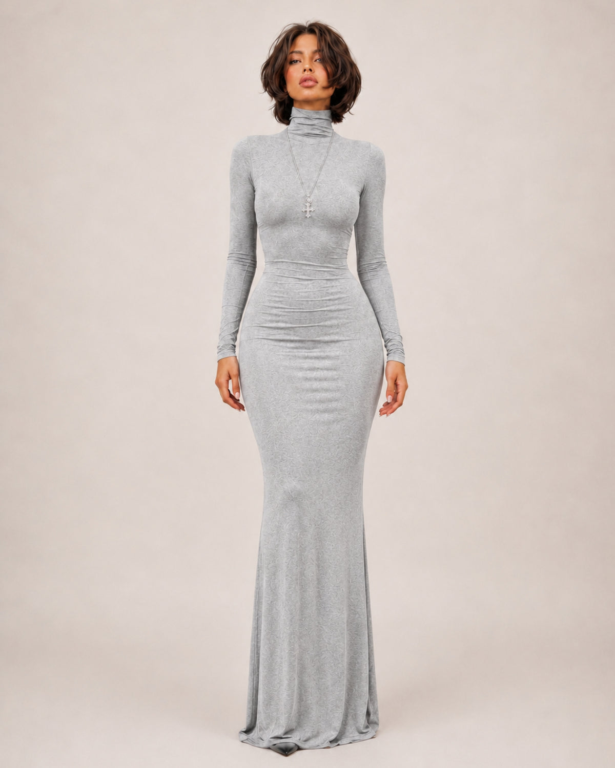 Women's Long Sleeve Bodycon Maxi Dress with High Neck