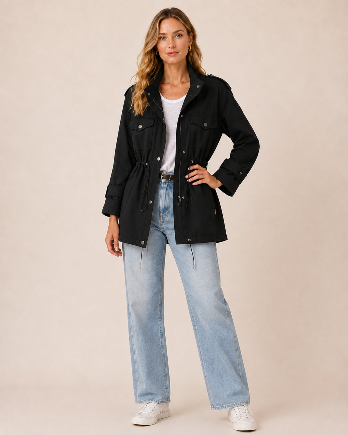 Women's Utility Jacket with Drawstring Waist