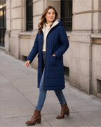 Women's Long Puffer Coat – Hooded Quilted Padded Jacket