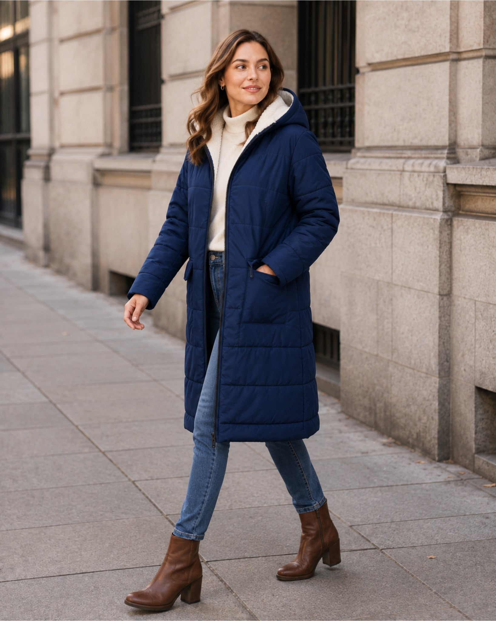 Women's Long Puffer Coat – Hooded Quilted Padded Jacket
