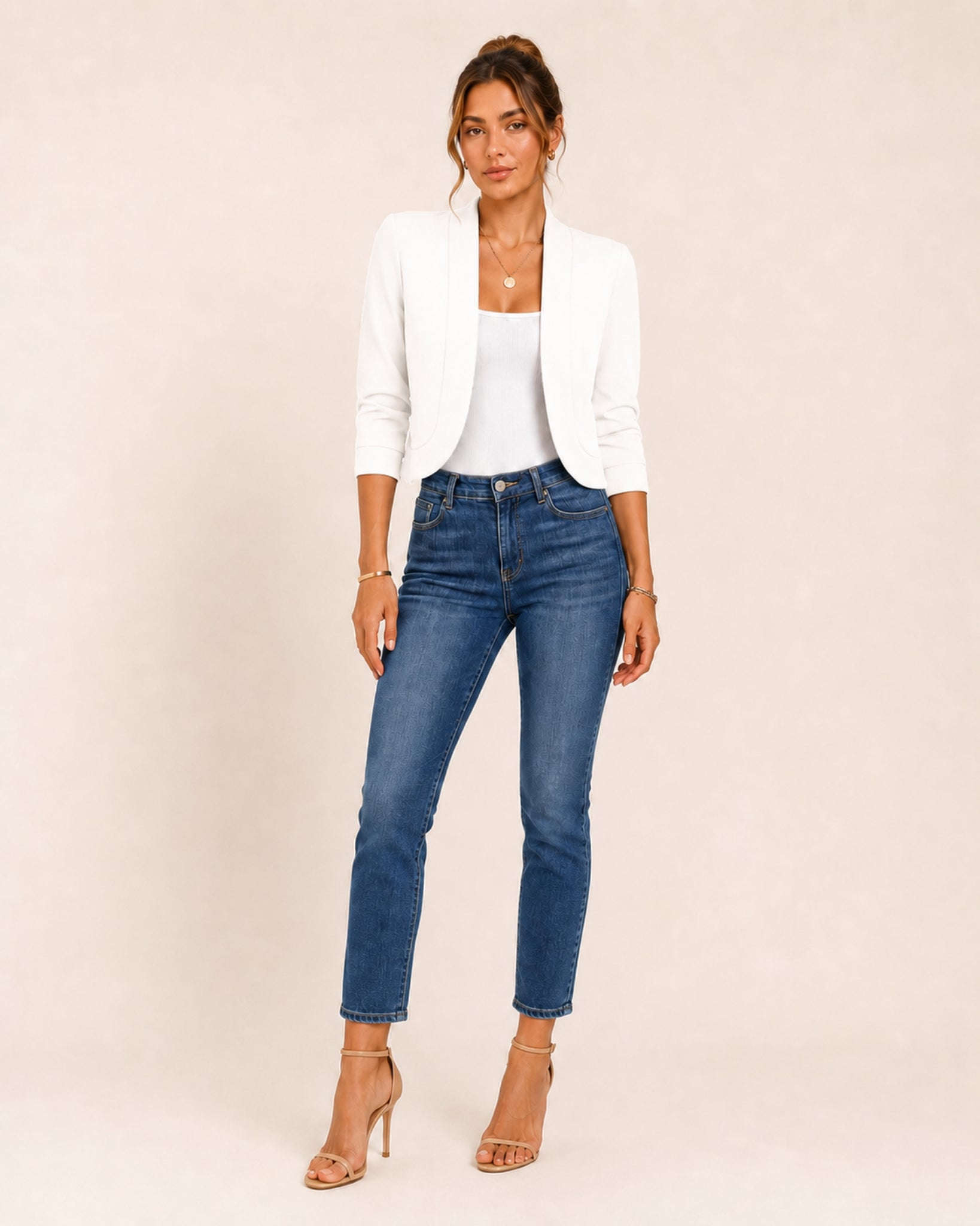 Women's Cropped Blazer with 3/4 Sleeves