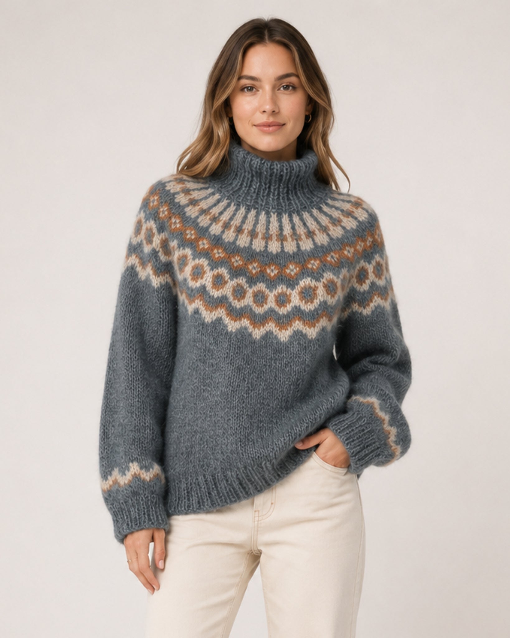 Women's Fair Isle Jumper Patterned High Neck Knitted Style