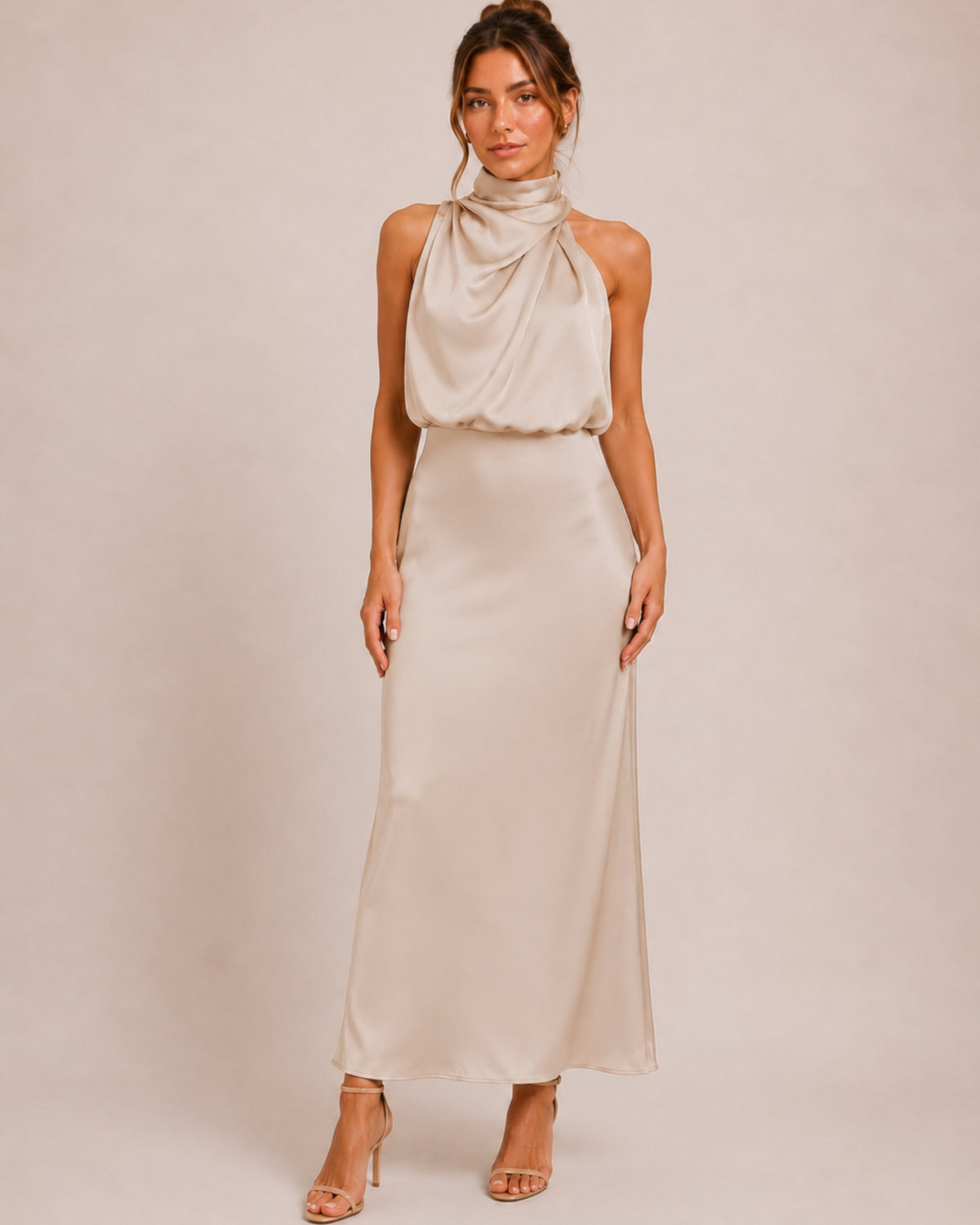 Women's Satin Halter Neck Maxi Dress