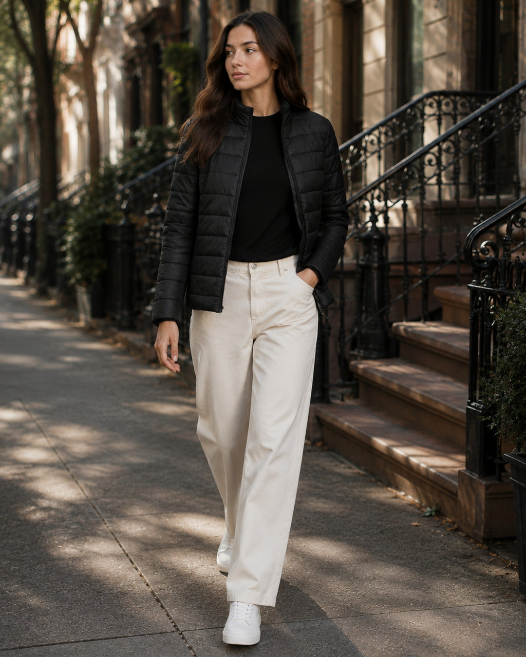 Women's Quilted Puffer Jacket with Stand Collar and Fitted Shape