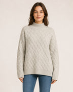 Women's Textured Roll-Neck Jumper with Basketweave Knit