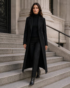 Women's Black Overcoat Long Double Breasted Tailored Style