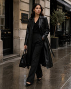 Women's Trench Coat Faux Leather Longline Belted Style