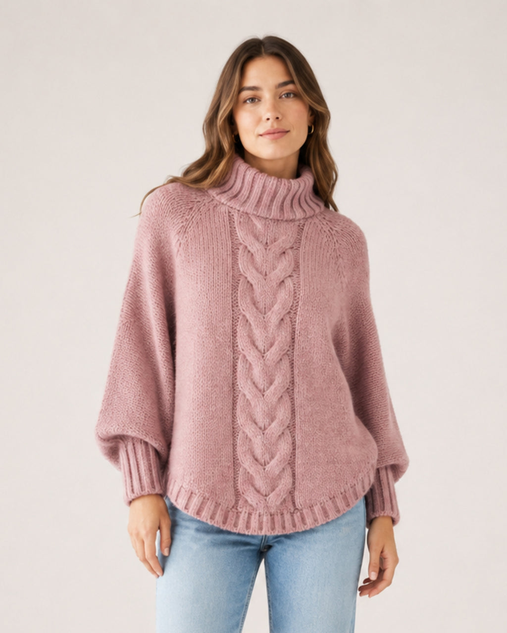 Women's Cable Knit Jumper Chunky Roll Neck Style