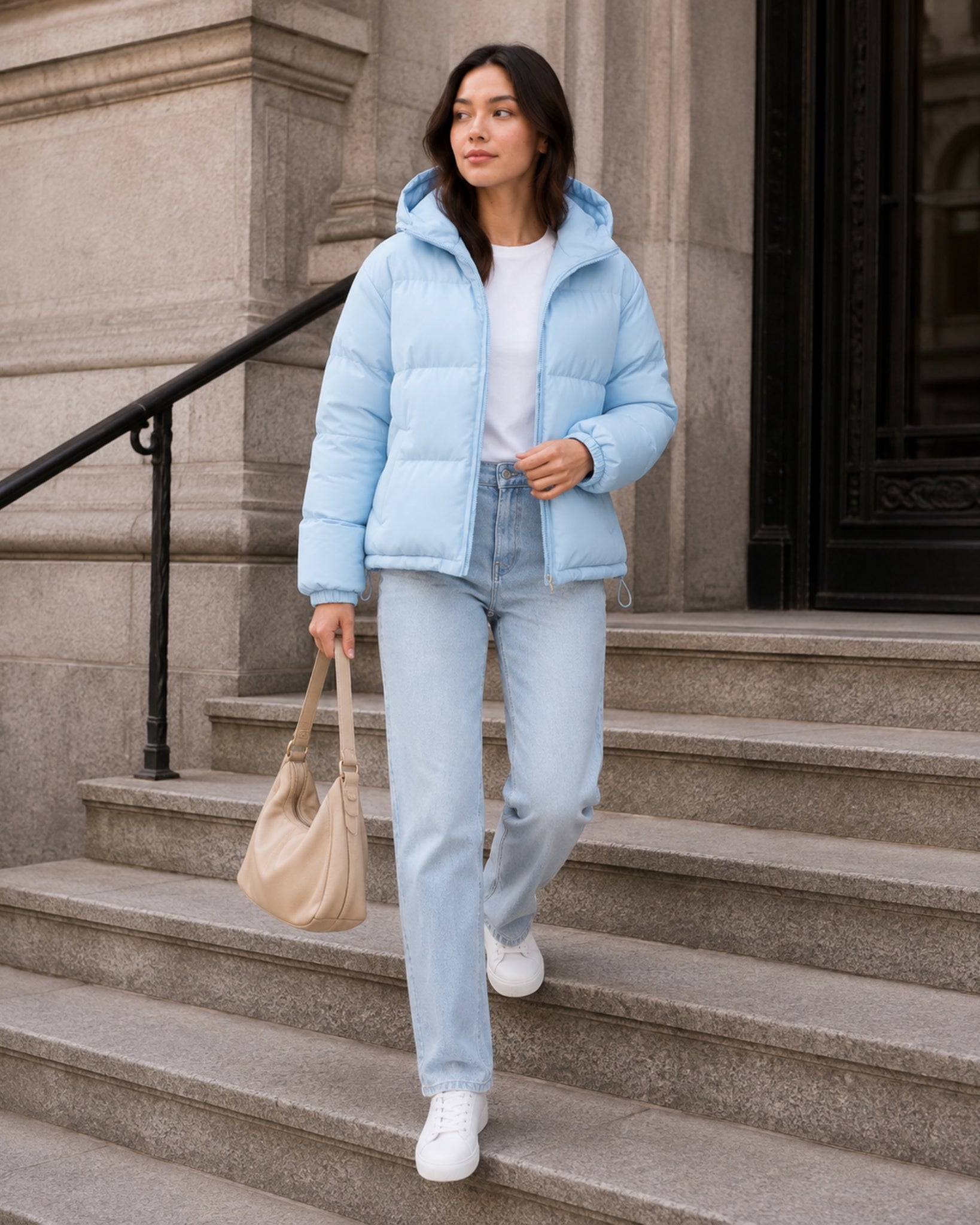 Women's Hooded Puffer Jacket – Warm Padded Zip-Up Coat