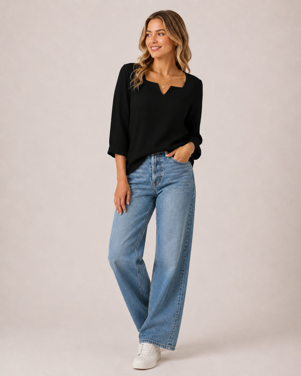 Women's Square Neck Crinkled Top