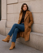 Women's Checked Coat Long Tailored Button Front Style