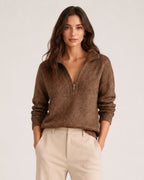 Women's Quarter-Zip Knitted Jumper with Relaxed Fit