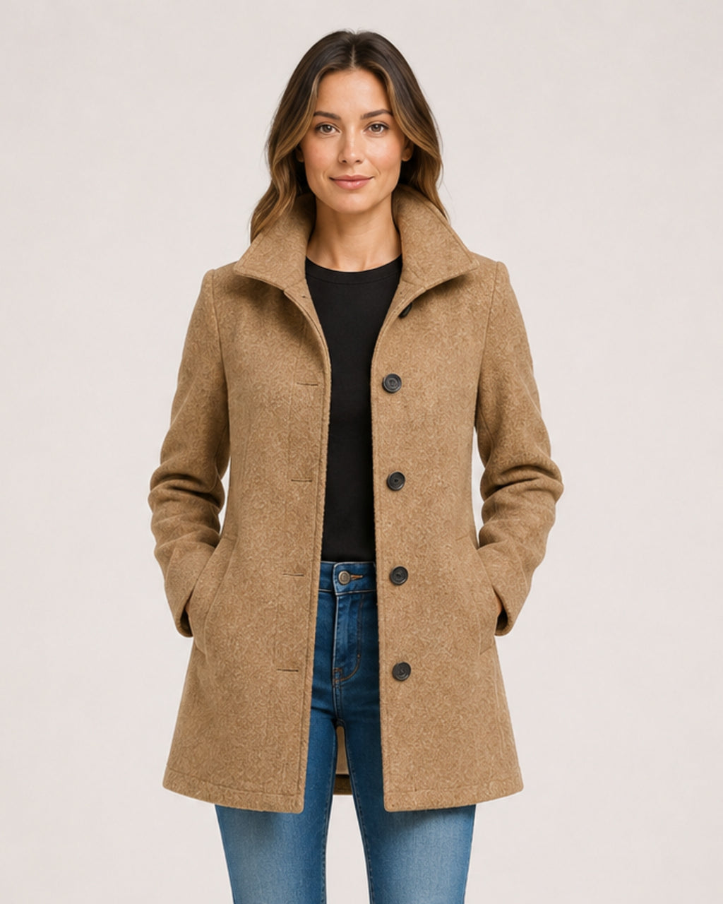 Women's Single-Breasted Mid-Length Coat with Pockets