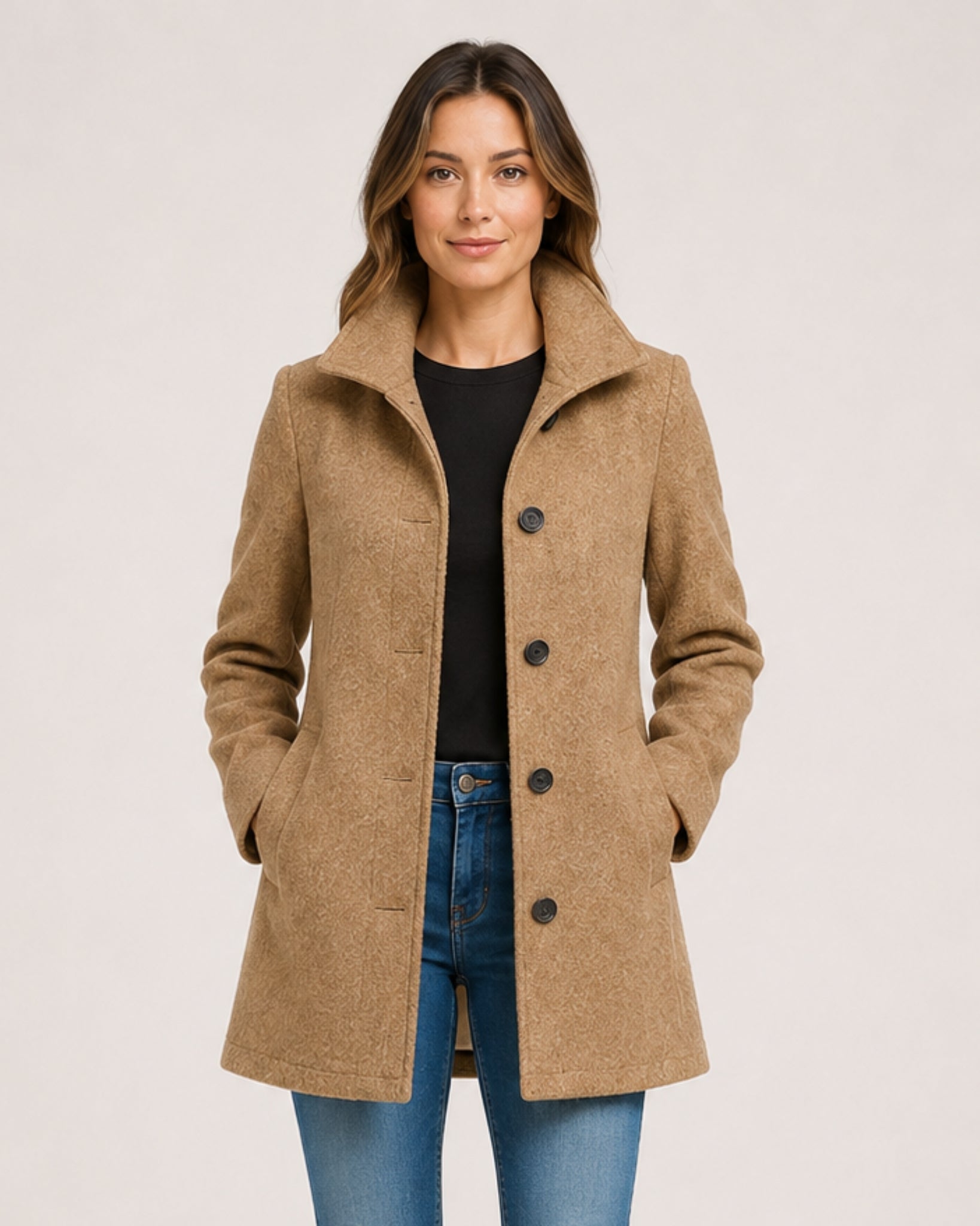 Women's Single-Breasted Mid-Length Coat with Pockets