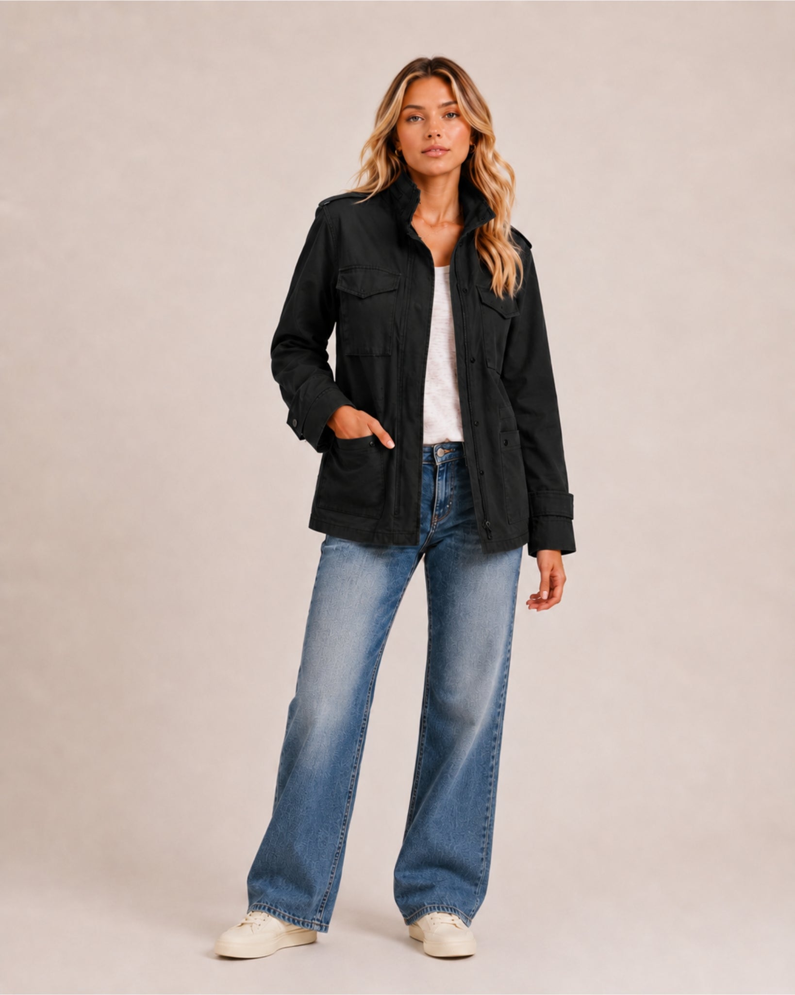 Women's Utility Jacket with Zip & Cargo Pockets