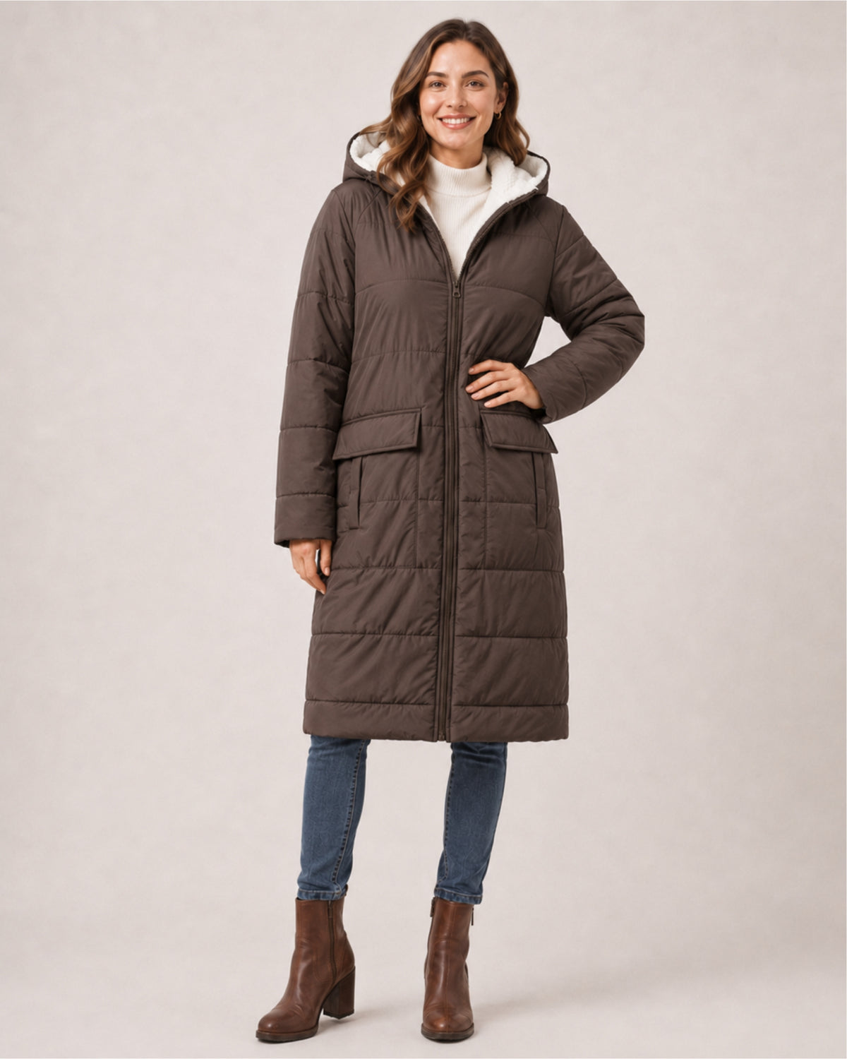 Women's Long Puffer Coat – Hooded Quilted Padded Jacket