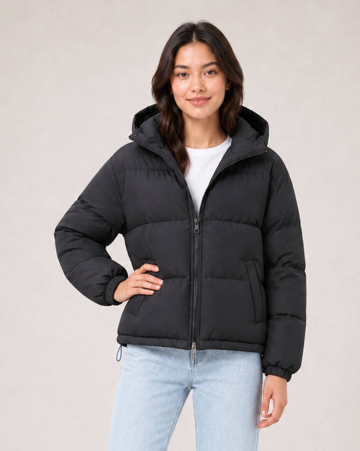 Women's Hooded Puffer Jacket – Warm Padded Zip-Up Coat