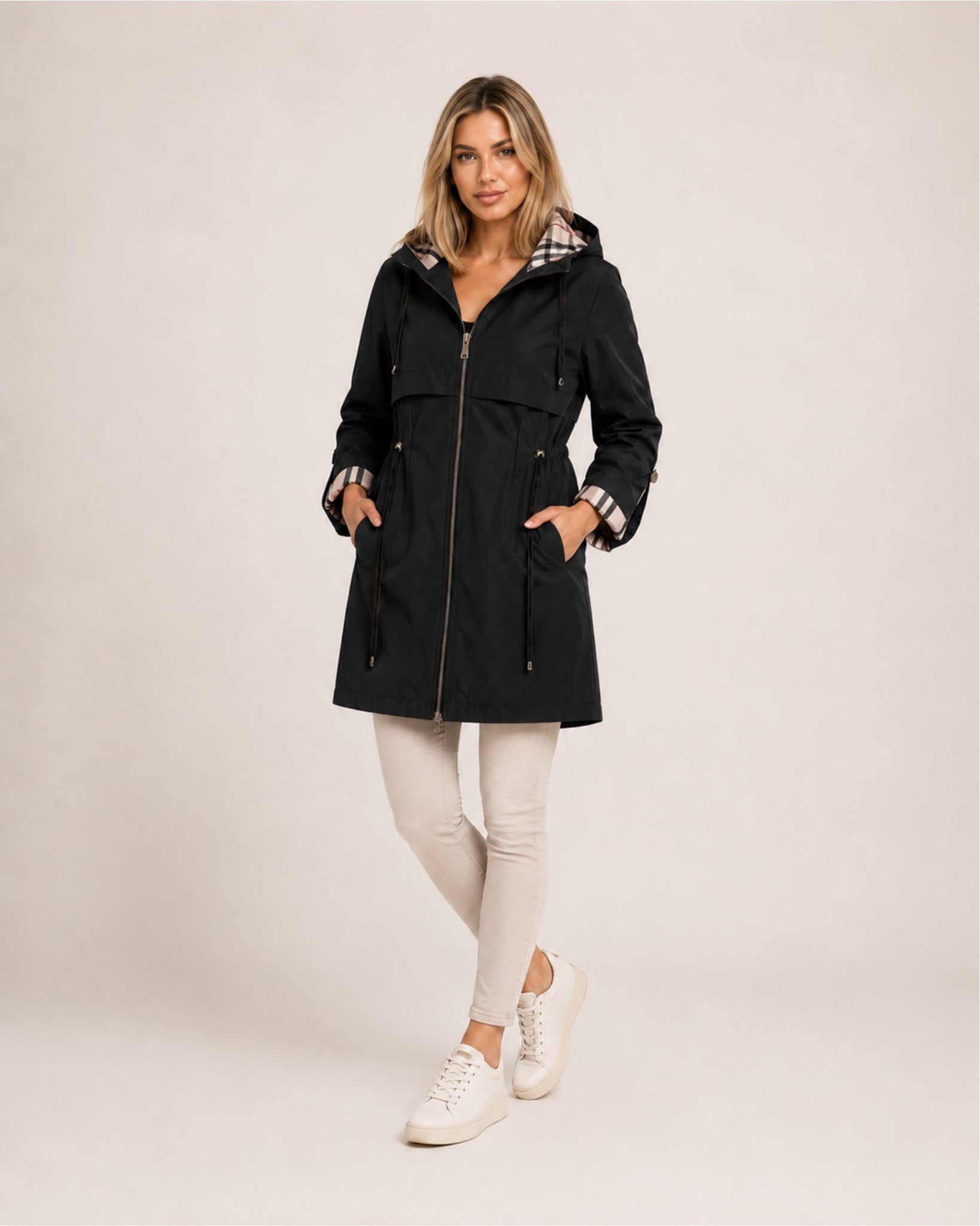 Women's Hooded Parka Coat with Adjustable Waist