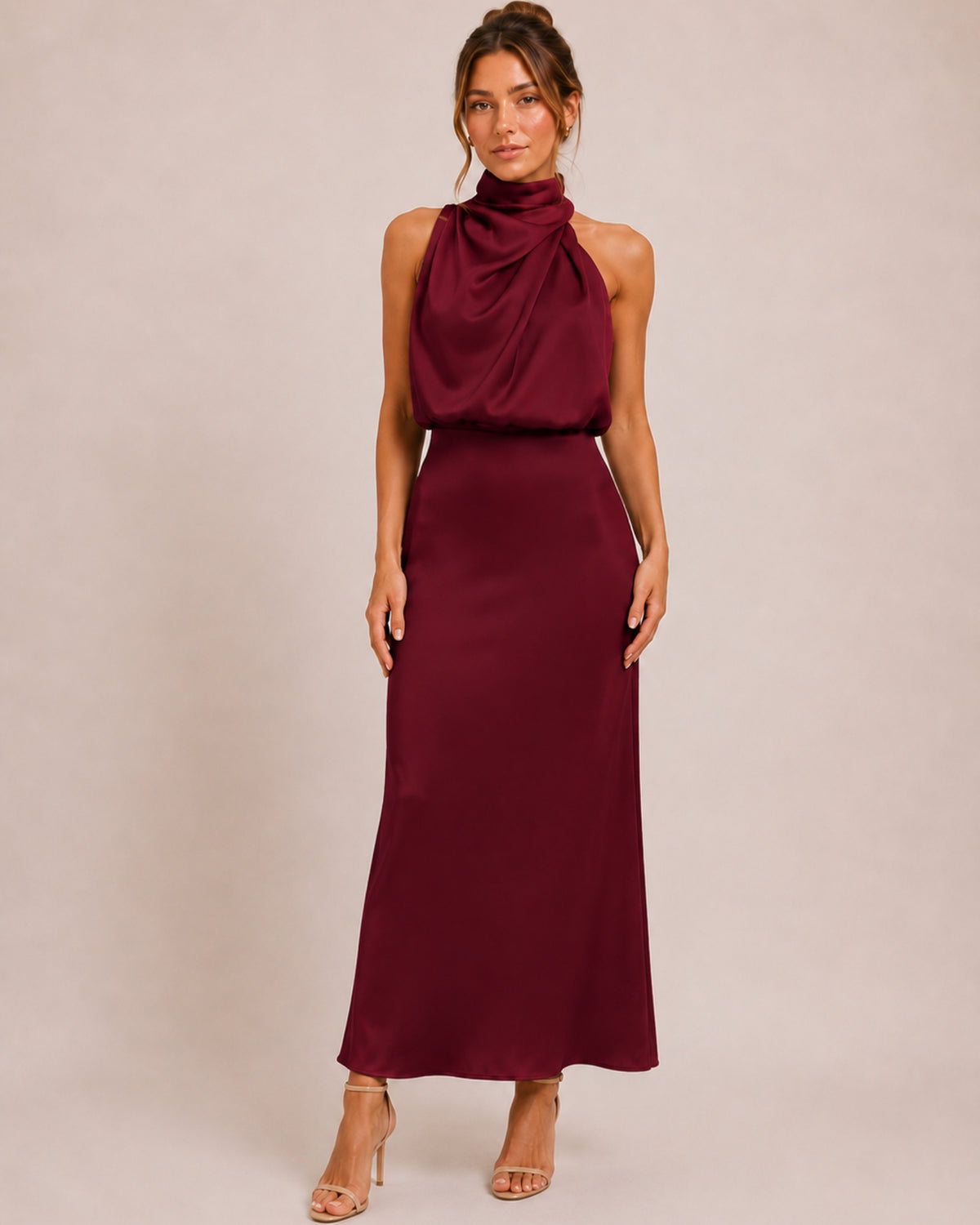 Women's Satin Halter Neck Maxi Dress