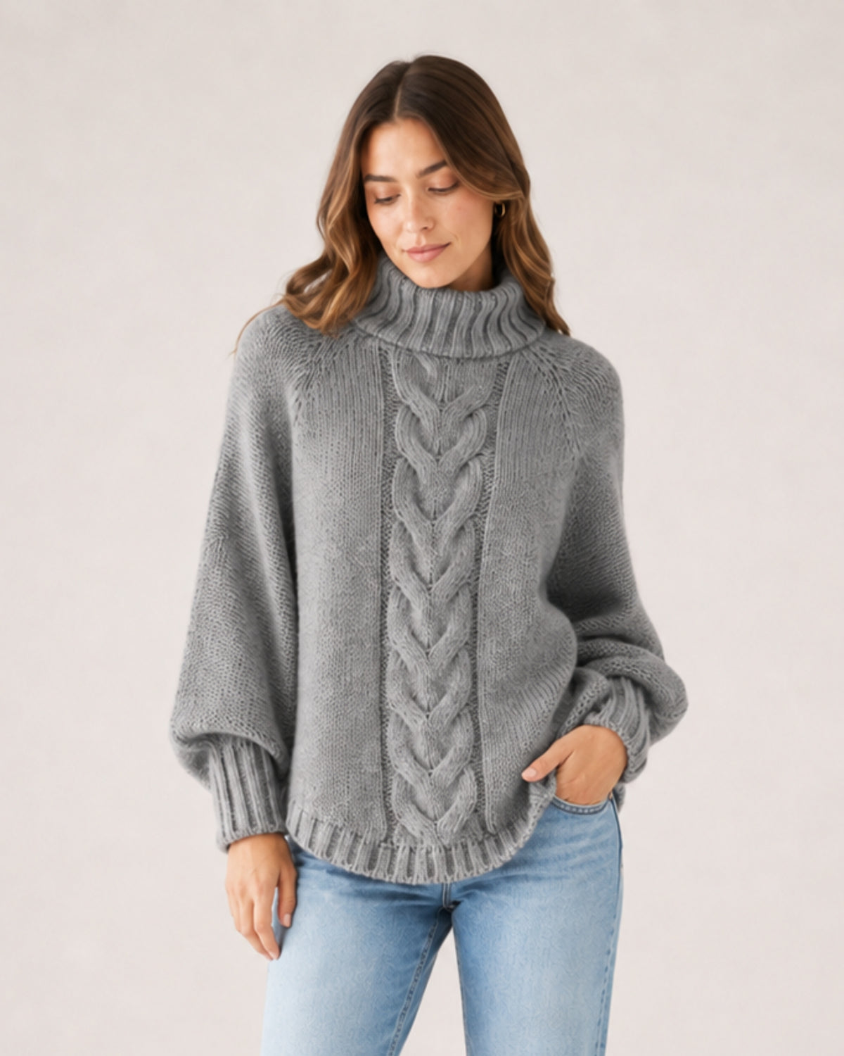 Women's Cable Knit Jumper Chunky Roll Neck Style