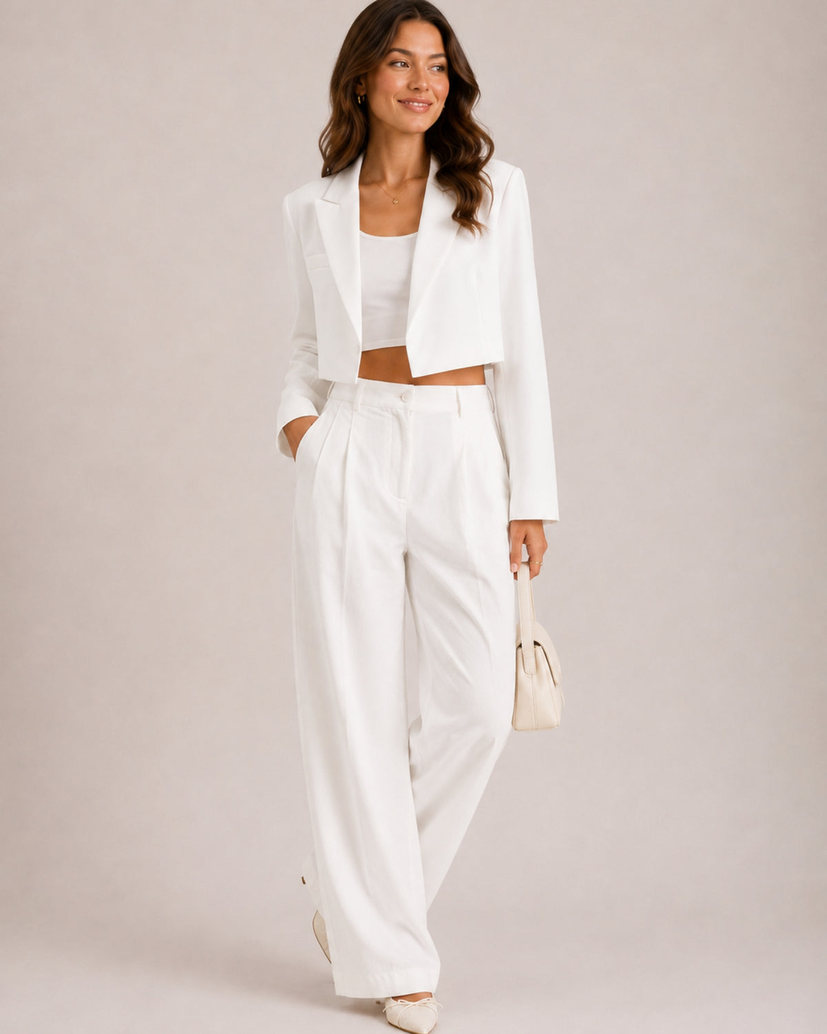 Women's Cropped Blazer with Notched Lapel