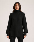 Women's Chunky Knit Roll Neck Jumper with Side Splits