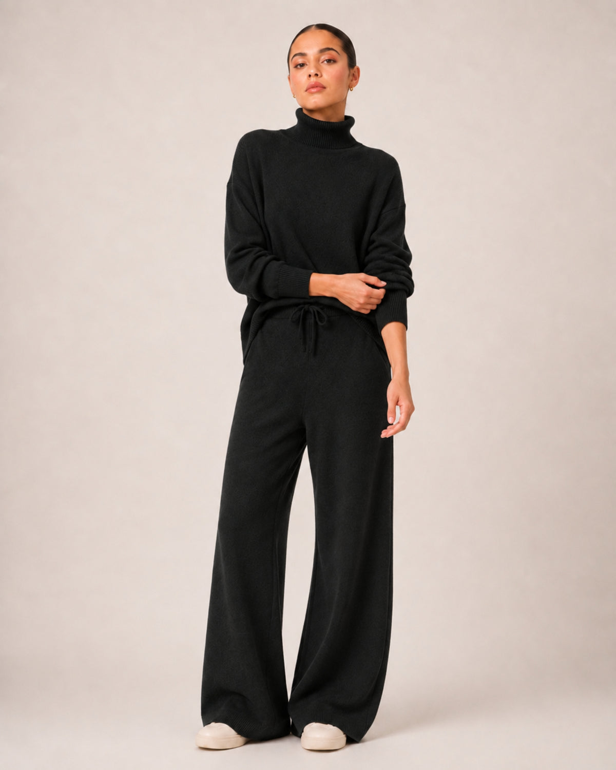 Women's Knitted Co-Ord Set with Wide Leg Trousers