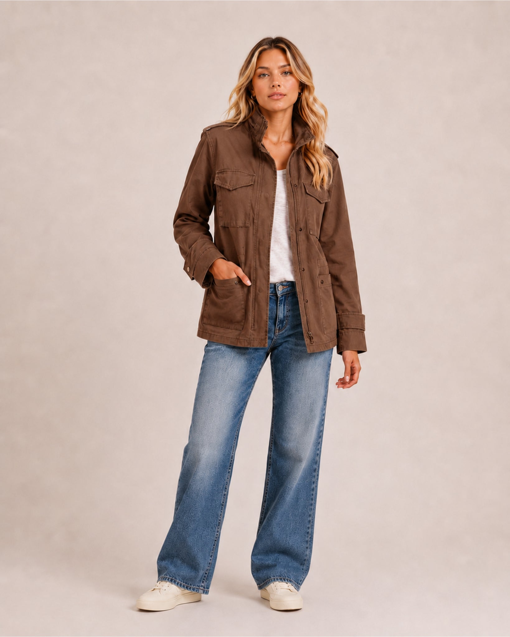 Women's Utility Jacket with Zip & Cargo Pockets