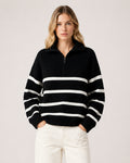 Women's Striped Jumper Half Zip Collared Knit Style
