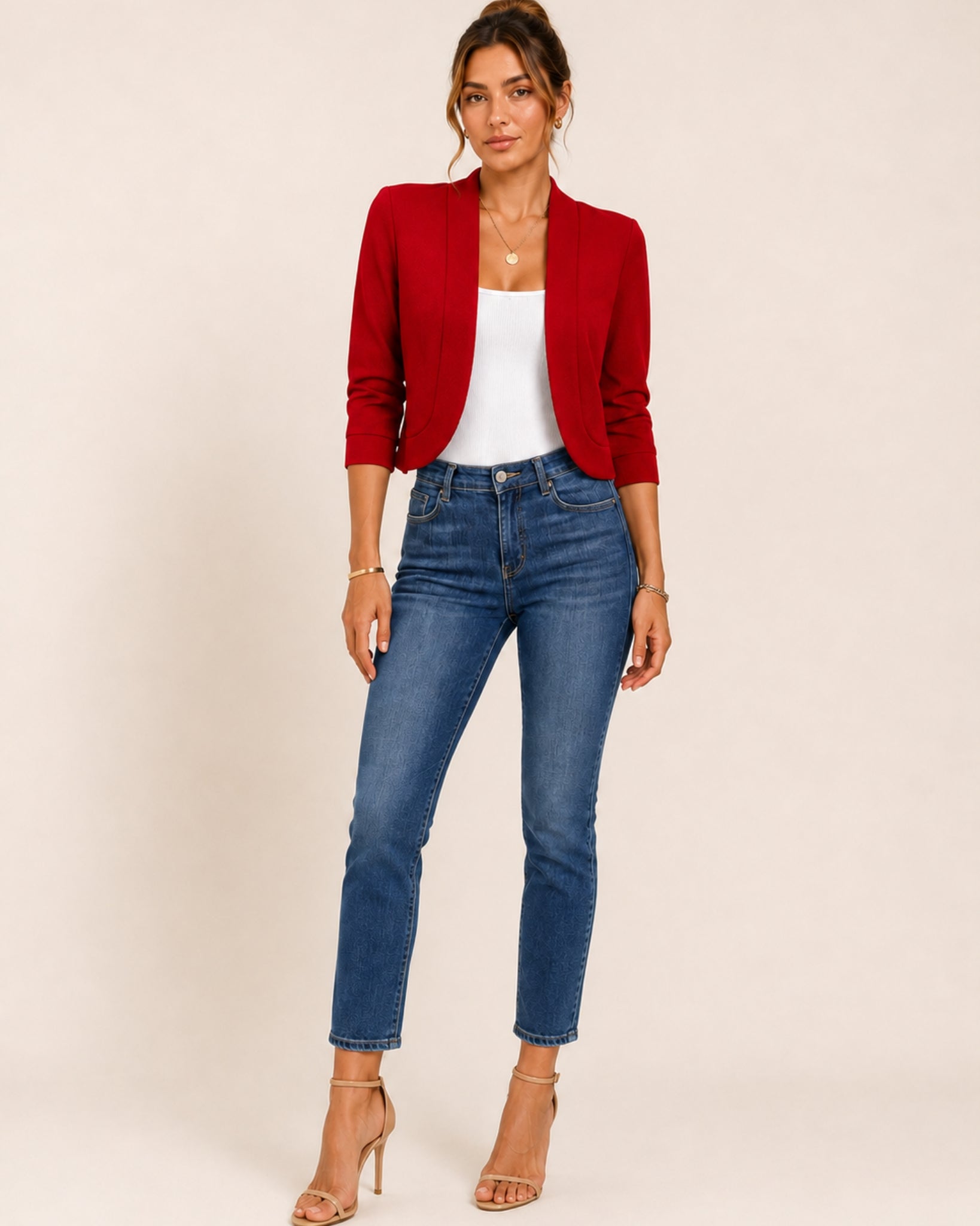 Women's Cropped Blazer with 3/4 Sleeves