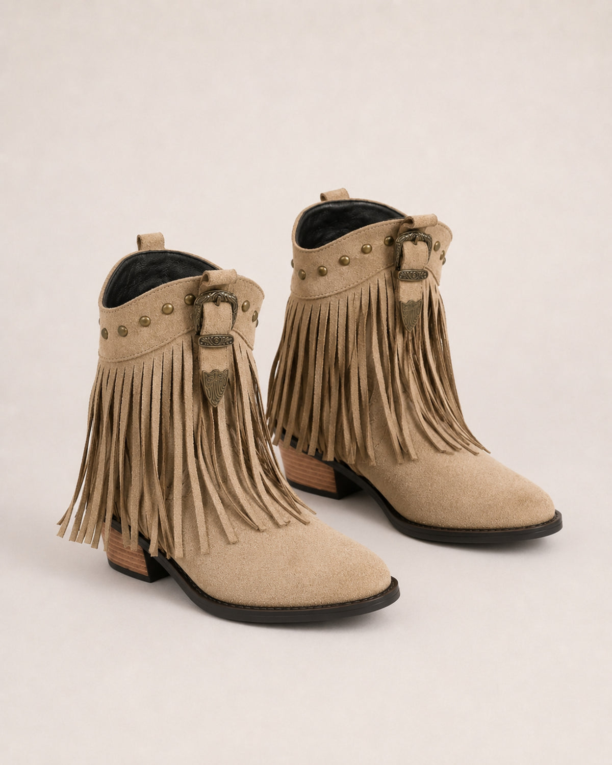 Women's Fringe Cowboy Boots Suede Ankle Style