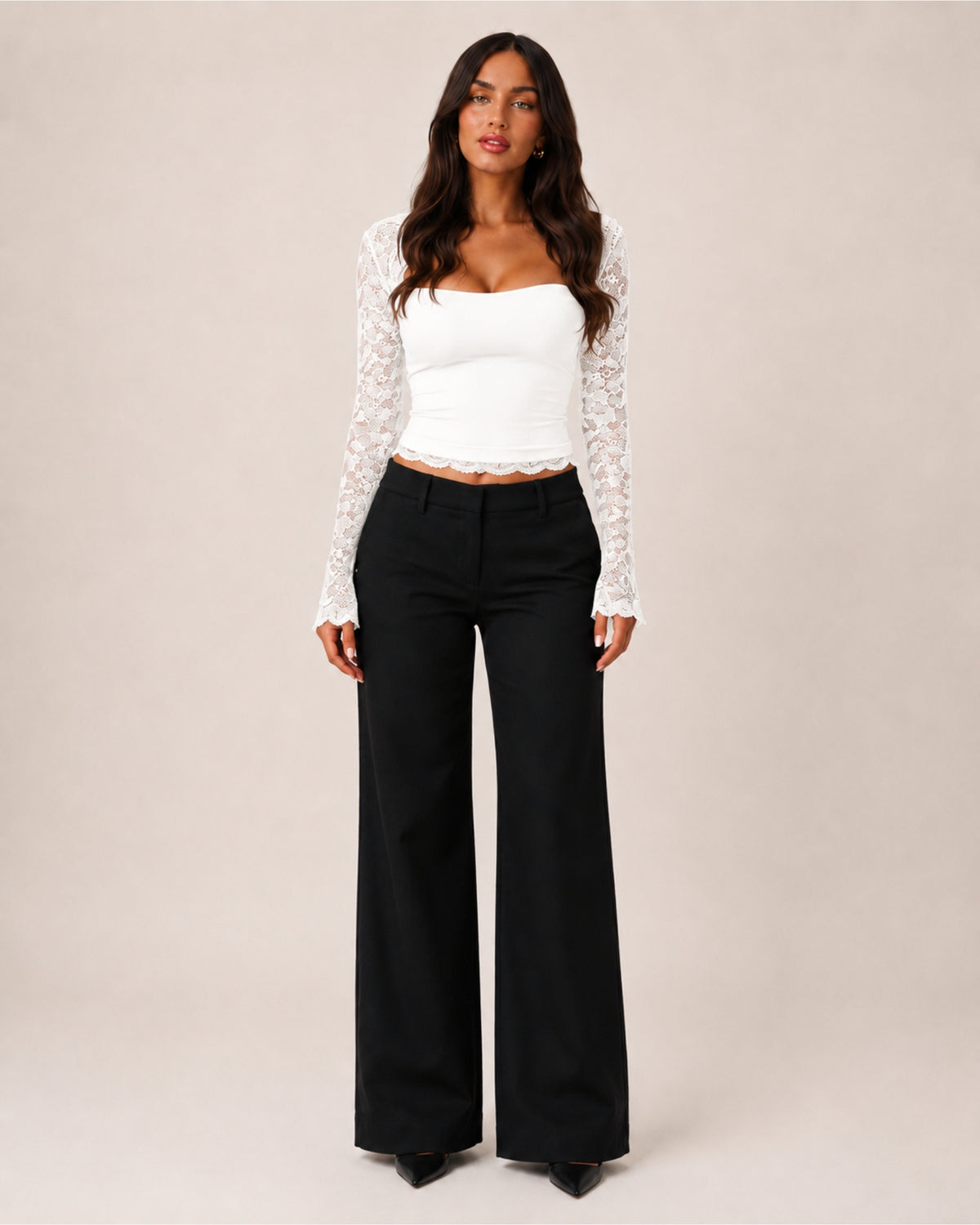 Women's Lace Long Sleeve Top – Fitted Square Neck Going Out Top