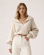 Women's Cropped Jumper Half Zip Chunky Knit Style